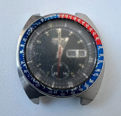 SEIKO 6139-6002 Automatic Chronograph Watch Vintage Mens POGUE Black Dial 17 J