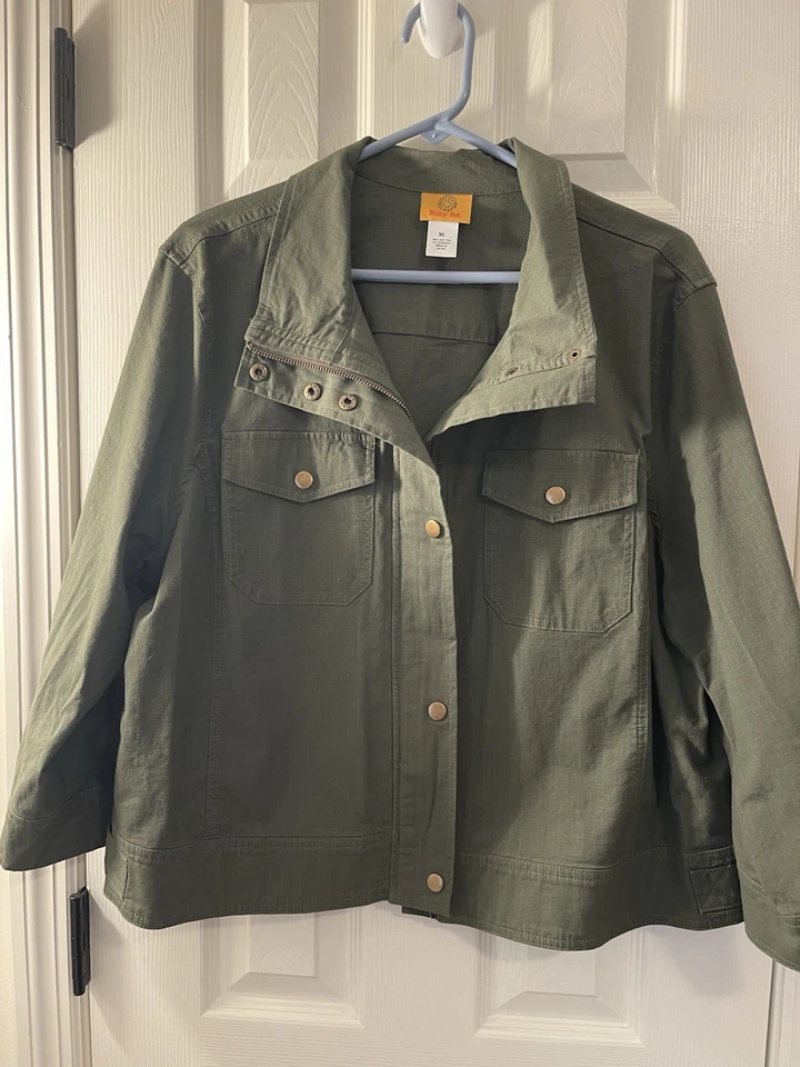 Jaqueta vermelha rubi XL feminina com zíper e encaixe L23” W24 1/2” nova sem etiquetas verde - Imagem 2 de 4