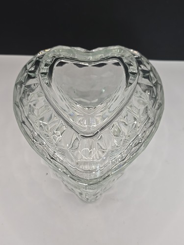 Homco Heart Shaped Heavy Clear Glass Lidded Candy Trinket Dish USA 