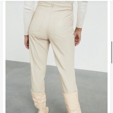 Zara Faux Leather Mom Fit Pants Cream High Rise NWT