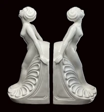 Vintage Art Deco Nude Women Bookends Hand-Painted-White Made in Japan by Vandor