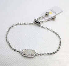 New Kendra Scott Elaina SILVER Adjustable Chain Bracelet In Iridescent Drusy