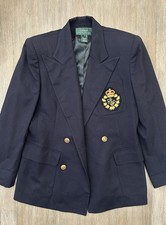 Vtg RALPH LAUREN Jacket Blazer Worsted Wool Gold RL Crest  Crown