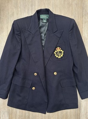 Vtg RALPH LAUREN Jacket Blazer Worsted Wool Gold RL Crest & Crown