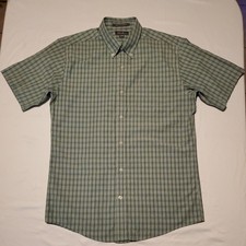 Eddie Bauer Men's Size M Plaid Button Down Shirt Wrinkle Free Relaxed Fit Green