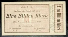 1923 Germany MENDEN 1 Trillion / 1.000.000.000.000 Mark Banknote