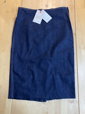 Zara Z1975: Women's navy, denim pencil skirt (stretch). Knee length. Size M 