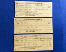 3 Vintage 1952 Douglas Aircraft Co Employee Check Stub Pay Stubs Santa Monica CA