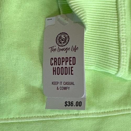So Lounge Life Crop Hoodie Lime Sweatshirt Boxy Oversize Juniors Large NEW NWT - Picture 2 of 5