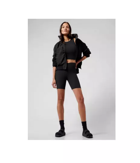 NWT Athleta M Black Elation Rib 7 Crossover Biker Shorts Short