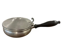 Vintage Early American Pewter By WEB Silent Butler Crumb Catcher Wood Handle