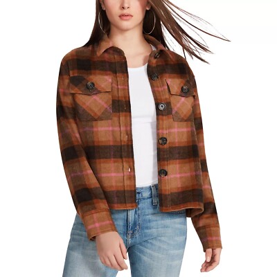 BB Dakota by Steve Madden Women's Boxy Shacket Size XS Cashew Plaid