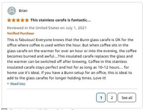 No More Burnt Coffee! 64oz Bunn Stay Hot Stainless Pot Commercial Thermal Carafe