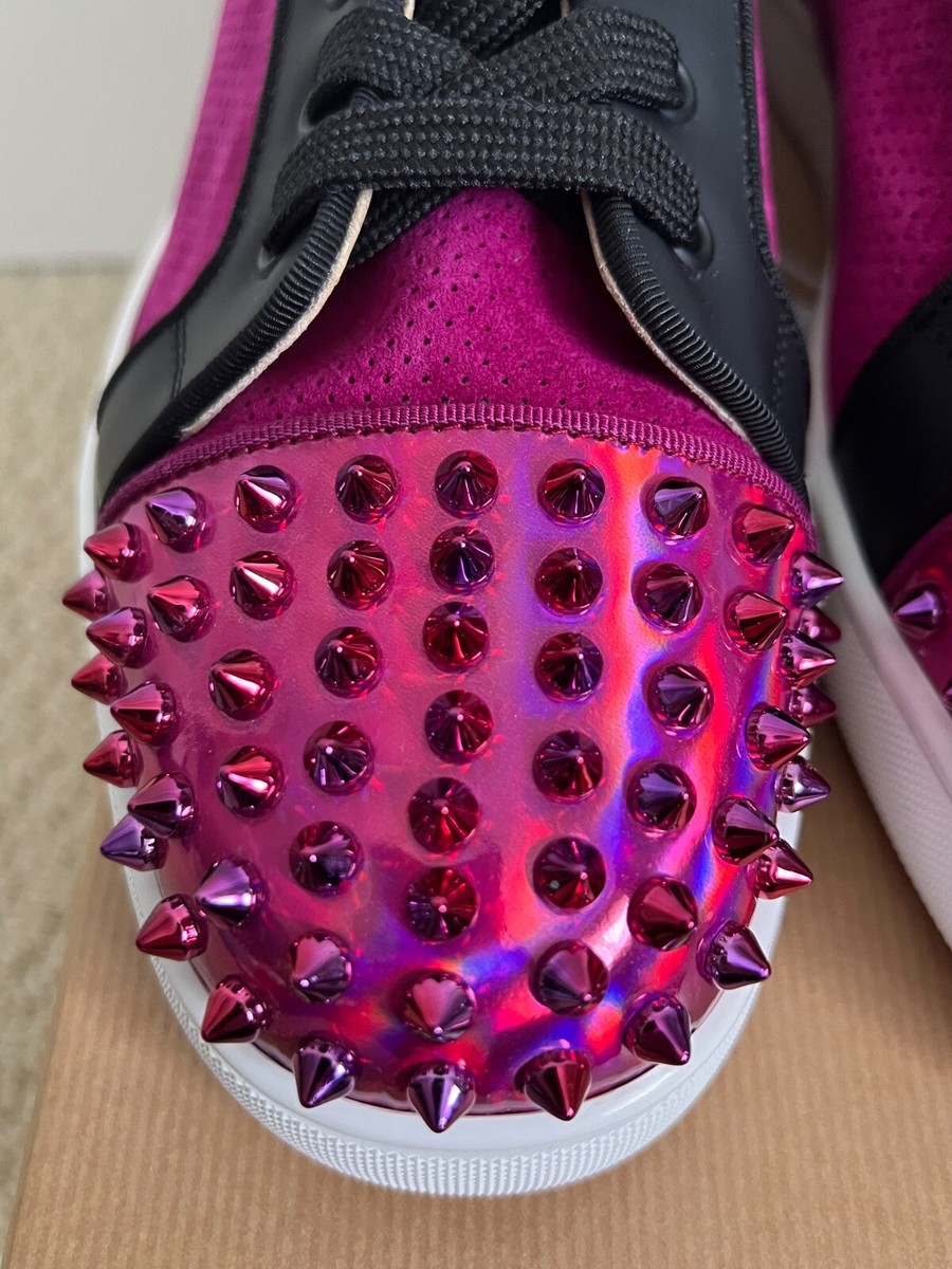New Christian Louboutin Seavaste Spikes Magenta Suede Low Top