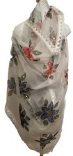 Ladies White Organza Net Dupatta Stole Wrap Shawl Mirror work and floral motifs