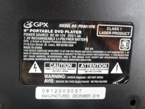 GPX - Lettore DVD e CD video digitale portatile 9" AC/DC - Nero - Foto 6 di 7