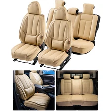 Full Set 5-Seat Covers Thickened Leatherette Full surround Luxury Interior Beige