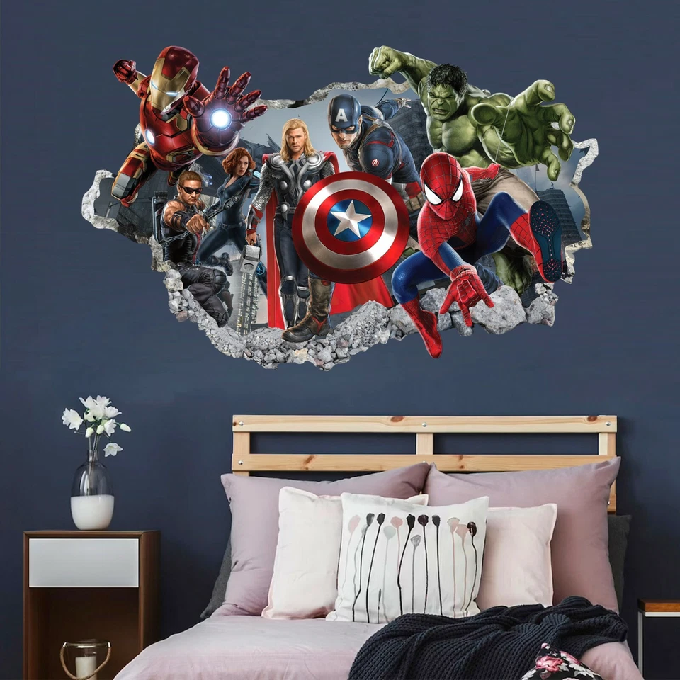 Avengers Hulk Spiderman Captain America Smashed Wall Decal Sticker 3D Wall Decor - image 2 of 4