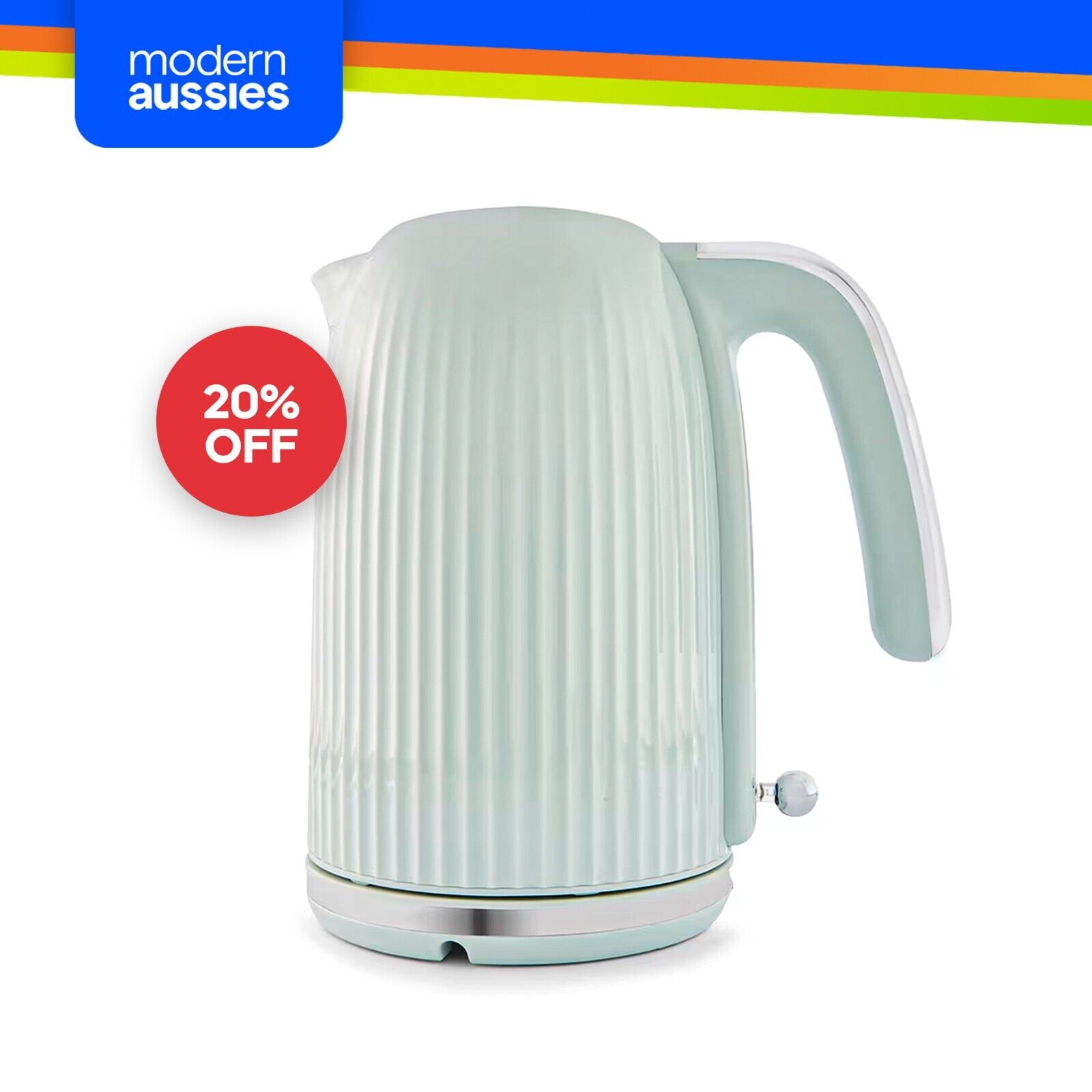 Stainless Steel Cordless Retro Electric Kettle Ribbed Design Green 1.7L