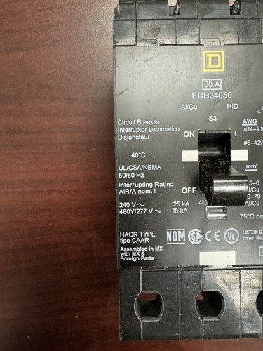 EDB34050 EDB 3 Pole 50 Amps 480 Volt Bolt-On NEW IN BOX Square D - Picture 4 of 10