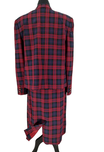 Gilmor Woman Red Blue Plaid Vtg New Suit Size 18 Jacket Pencil Skirt Lined Slit - Picture 2 of 16