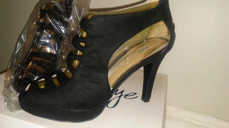 Mujer Olsenboye "Katrina" Negro Stilletto Botines Bomba Punta Abierta Talla 8.5M Nuevo en Caja Foto 3 de 4