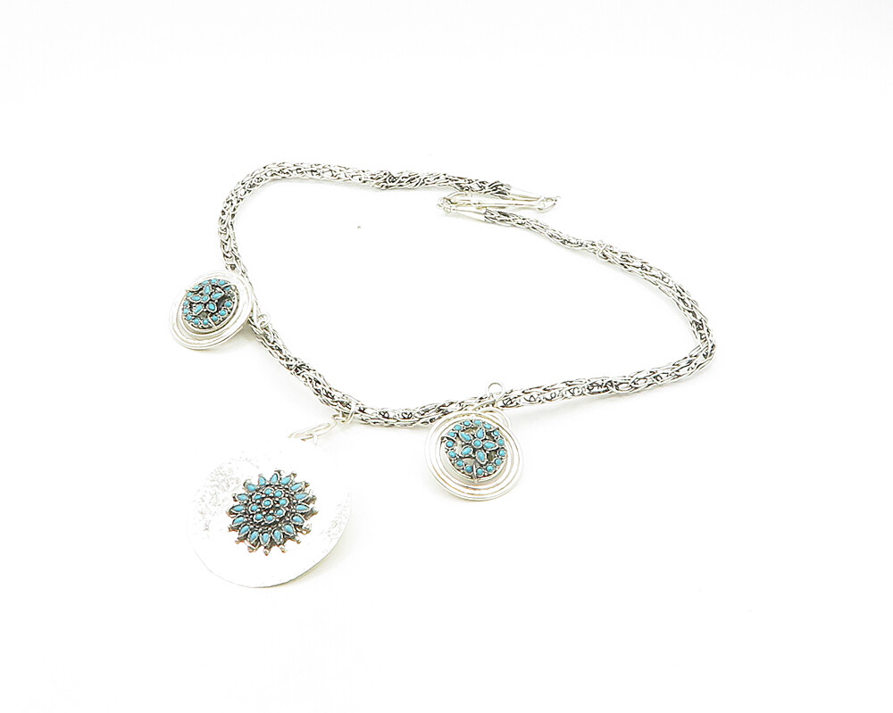 DESIGNER 925 Silver Vintage Turquoise Floral Motif Chain