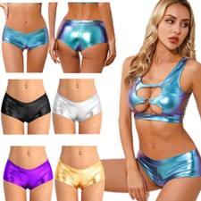 Women's Shiny Meatllic Leather High Waist Mini Shorts Club Raves Dance Hot Pants