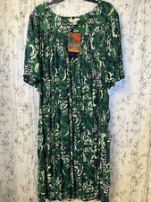 NWT Go Softly Blue Green Floral Crinkle Rayon Front Zip Patio Dress 3X