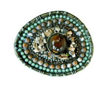 BEAUTIFUL HAND CRAFTED PEWTER BELT BUCKLE WITH BEADS  STONES NEW