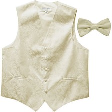 New formal men's tuxedo waistcoast vest bowtie Ivory Paisley wedding party
