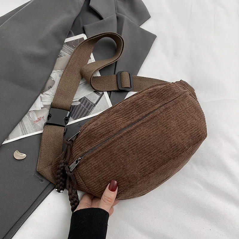 Chic Corduroy Fanny Pack for Women - Stylish Waist & Crossbody Bag!