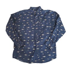 Chaps Ralph Lauren Polo Shirt Mens Large Blue Fishing Print All Over Made In USA