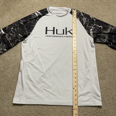♡Love♡ Huk Performance Fishing Camo Long Sleeve Black Grey #144273 T