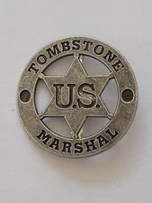 Replica Tombstone US Marshal Badge Silver Finish 2" Novelty Western Badge