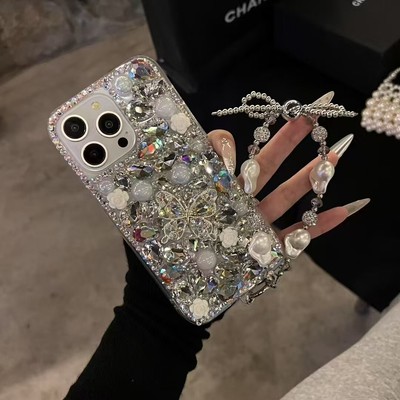 For Samsung Huawei iPhone Case Diamond Butterfly Glitter Phone Cover  +Bracelet