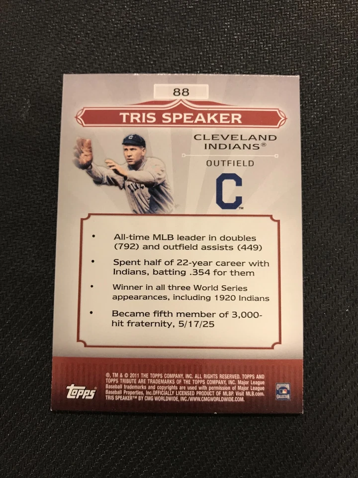 2011 Topps Tribute #88 Tris Speaker Blue /199 HOF Cleveland Indians - Image 2 of 2