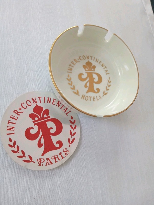 Intercontinental Hotel Paris Ashtray 1980s With Sticker 