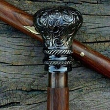 Vintage Antique Walking Cane Wooden Walking Stick Round Brass Handle Knob Gift