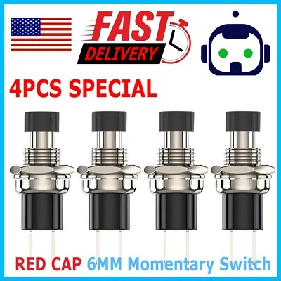 4 Pack SPST Normally Open Momentary Push Button Switch Black