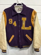 VTG Letterman Leather Bomber Varstiy Coat Jacket Mens 46 Long USA Made 1994