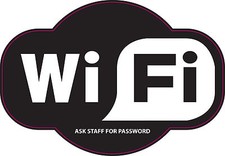 WIFI Plain Ask Staff For Password Black Cafe Pub Hotel Zone Sticker 200x140mm