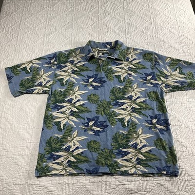 TIMBERLAND POLO SHIRT MENS LARGE BLUE BEIGE GREEN FLORAL 90's VTG