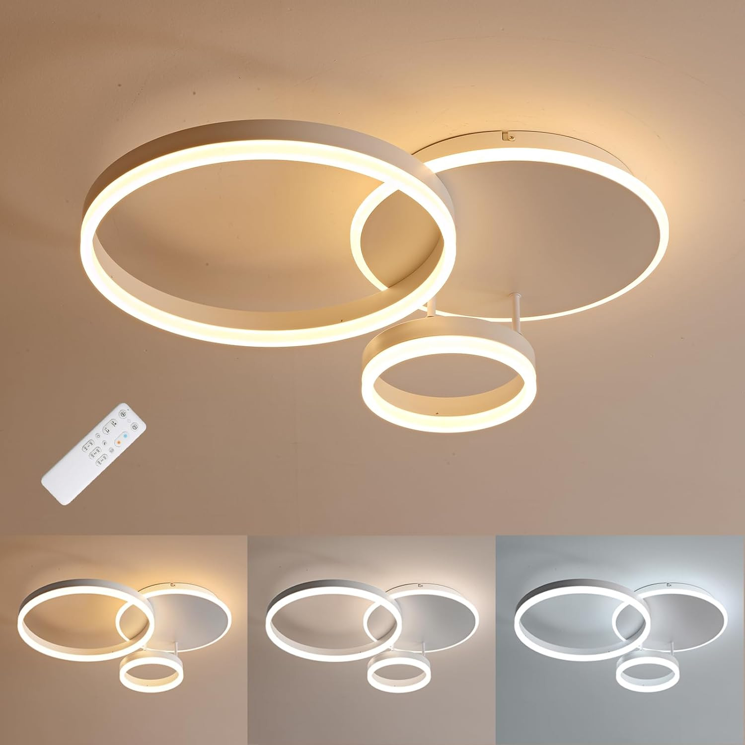 Lampadario Camera Da Letto, Plafoniera LED Soffitto Dimmerabile 3000K-6000K in A