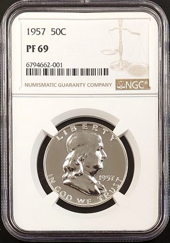 1957 Proof Franklin Silver Half Dollar certified PF 69 by NGC!