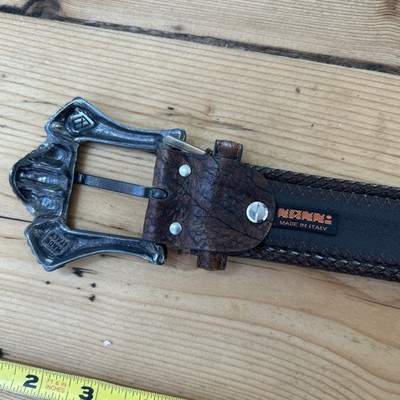 NANNI Belt Made in Italy Brown Leather Silver Metal Buckle 30-34