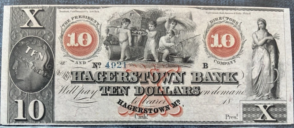 1850-60's $10 Remainder Note Hagerstown, Maryland PCGS Bnk 67 Superb Gem UNC PPQ - Image 2 of 3