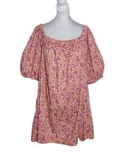 Old Navy Peach and Pink Floral Print Mini Dress with Puffy Sleeves Size XL
