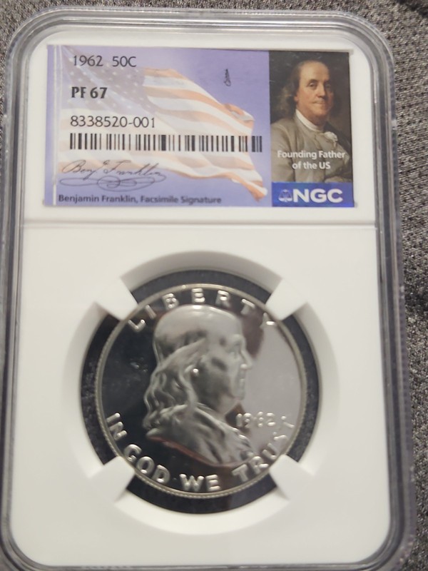1962- U.S. Franklin Half Dollar 50¢ 90% Silver Proof NGC 67