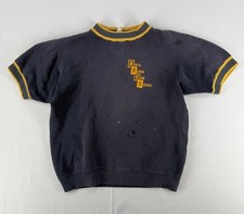 VTG 60s 70s Short Sleeve High School Sweatshirt Distressed Ribbed Navy Yellow S